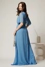 Rochie DY Fashion lunga bleu de seara din voal cu aplicatie pe talie, 2, dyfashion.ro