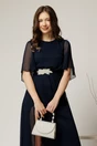 Rochie DY Fashion lunga bleumarin de seara din voal cu aplicatie pe talie, 3, dyfashion.ro