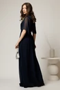 Rochie DY Fashion lunga bleumarin de seara din voal cu aplicatie pe talie, 2, dyfashion.ro