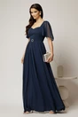 Rochie DY Fashion lunga bleumarin de seara din voal cu decolteu inima, 1, dyfashion.ro