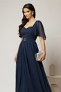 Rochie DY Fashion lunga bleumarin de seara din voal cu decolteu inima, 3, dyfashion.ro