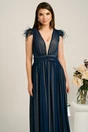 Rochie DY Fashion lunga bleumarin din voal in clos cu pene la umeri, 4, dyfashion.ro