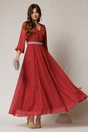Rochie DY Fashion lunga bordo din voal cu fir lurex, 1, dyfashion.ro