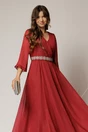 Rochie DY Fashion lunga bordo din voal cu fir lurex, 3, dyfashion.ro