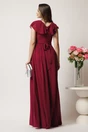 Rochie DY Fashion lunga bordo in clos din voal cu volanas la bust si crapatura pe picior, 2, dyfashion.ro