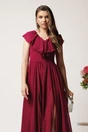 Rochie DY Fashion lunga bordo in clos din voal cu volanas la bust si crapatura pe picior, 3, dyfashion.ro