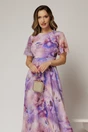 Rochie DY Fashion lunga cu imprimeu lila din voal creponat cu rijelina, 3, dyfashion.ro