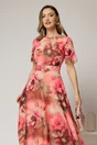 Rochie DY Fashion lunga cu imprimeu rosu zmeura din voal creponat cu rijelina, 3, dyfashion.ro