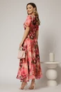Rochie DY Fashion lunga cu imprimeu rosu zmeura din voal creponat cu rijelina, 2, dyfashion.ro