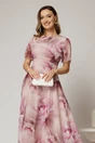 Rochie DY Fashion lunga cu imprimeu roz din voal creponat cu rijelina, 3, dyfashion.ro