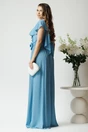 Rochie DY Fashion lunga eleganta din voal bleu cu floare in talie si volan la bust