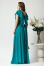 Rochie DY Fashion lunga eleganta din voal verde cu floare in talie si volan la bust