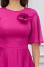 Rochie DY Fashion lunga fucsia din voal cu fir lurex in clos cu accesoriu la bust, 3, dyfashion.ro