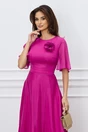 Rochie DY Fashion lunga fucsia din voal cu fir lurex in clos cu accesoriu la bust, 4, dyfashion.ro