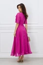 Rochie DY Fashion lunga fucsia din voal cu fir lurex in clos cu accesoriu la bust, 2, dyfashion.ro