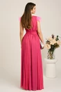 Rochie DY Fashion lunga fucsia din voal in clos cu pene la umeri, 2, dyfashion.ro