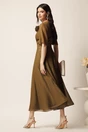 Rochie DY Fashion lunga kaki din voal cu fir lurex in clos cu accesoriu la bust, 2, dyfashion.ro