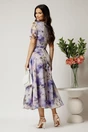 Rochie DY Fashion lunga lila cu imprimeu floral din voal in croi clos, 2, dyfashion.ro