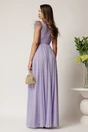 Rochie DY Fashion lunga lila din tull fin cu pene la umeri, 2, dyfashion.ro