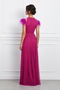 Rochie DY Fashion lunga magenta din tull cu pene la umeri, 2, dyfashion.ro