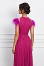 Rochie DY Fashion lunga magenta din tull cu pene la umeri, 5, dyfashion.ro