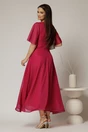 Rochie DY Fashion lunga magenta din voal cu fir lurex in clos cu accesoriu la bust, 2, dyfashion.ro
