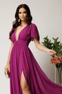 Rochie DY Fashion lunga magenta din voal in clos cu strasuri si tull la decolteu, 3, dyfashion.ro