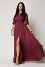 Rochie DY Fashion lunga magenta din voal in clos cu crapatura pe picior, 1, dyfashion.ro