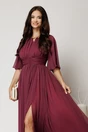 Rochie DY Fashion lunga magenta din voal in clos cu crapatura pe picior, 2, dyfashion.ro