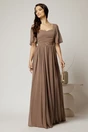 Rochie DY Fashion lunga maro de seara din voal cu decolteu inima, 1, dyfashion.ro