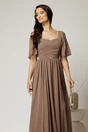 Rochie DY Fashion lunga maro de seara din voal cu decolteu inima, 3, dyfashion.ro