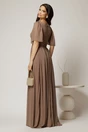Rochie DY Fashion lunga maro de seara din voal cu decolteu inima, 2, dyfashion.ro