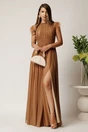 Rochie DY Fashion lunga maro din tull fin cu pene la umeri, 1, dyfashion.ro