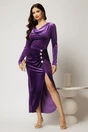 Rochie DY Fashion lunga mov din catifea cu slit si nasturi decorativi, 1, dyfashion.ro