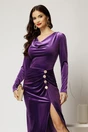 Rochie DY Fashion lunga mov din catifea cu slit si nasturi decorativi, 3, dyfashion.ro
