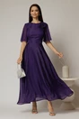 Rochie DY Fashion lunga mov din voal cu fir lurex in clos cu accesoriu la bust, 1, dyfashion.ro