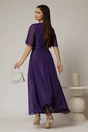 Rochie DY Fashion lunga mov din voal cu fir lurex in clos cu accesoriu la bust, 2, dyfashion.ro