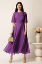 Rochie DY Fashion lunga mov din voal cu fir lurex in clos cu accesoriu la bust, 3, dyfashion.ro