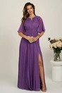Rochie DY Fashion lunga mov din voal in clos cu crapatura pe picior, 1, dyfashion.ro