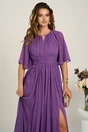 Rochie DY Fashion lunga mov din voal in clos cu crapatura pe picior, 4, dyfashion.ro