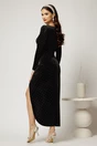 Rochie DY Fashion lunga neagra cu glitter cu slit si nasturi decorativi, 2, dyfashion.ro
