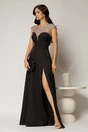 Rochie DY Fashion lunga neagra de seara cu aplicatii la bust, 1, dyfashion.ro