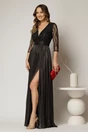 Rochie DY Fashion lunga neagra de seara cu bustul din dantela, 1, dyfashion.ro