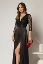Rochie DY Fashion lunga neagra de seara cu bustul din dantela, 3, dyfashion.ro