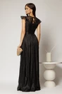 Rochie DY Fashion lunga neagra de seara din voal creponat si funda in talie, 2, dyfashion.ro