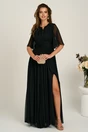 Rochie DY Fashion lunga neagra din voal in clos cu crapatura pe picior, 1, dyfashion.ro