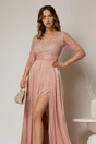 Rochie DY Fashion lunga roz de seara cu bustul din dantela, 3, dyfashion.ro