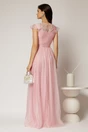 Rochie DY Fashion lunga roz de seara din voal creponat si funda in talie, 2, dyfashion.ro