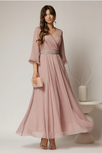 Rochie DY Fashion lunga roz din voal cu fir lurex