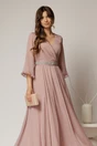 Rochie DY Fashion lunga roz din voal cu fir lurex, 3, dyfashion.ro